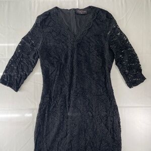 Curlbiuty Black Lace Overlay Dress 3/4 Sleeve, Midi - Size XL